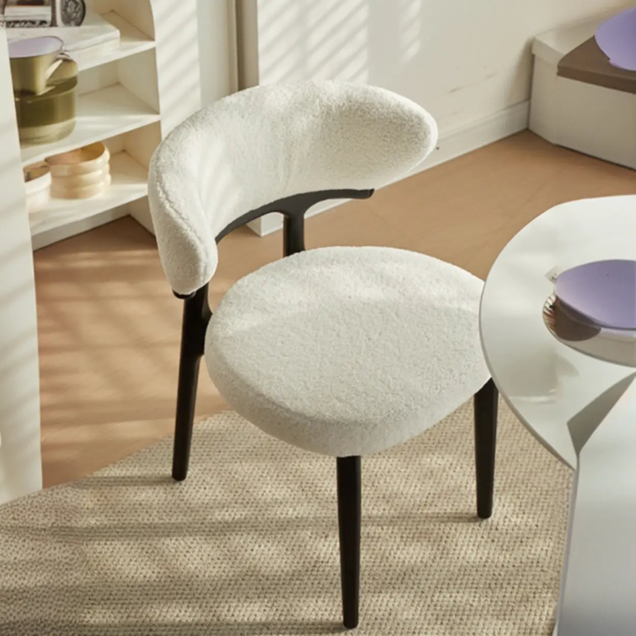 Lighom modern back sherpa white dining chairs & benches