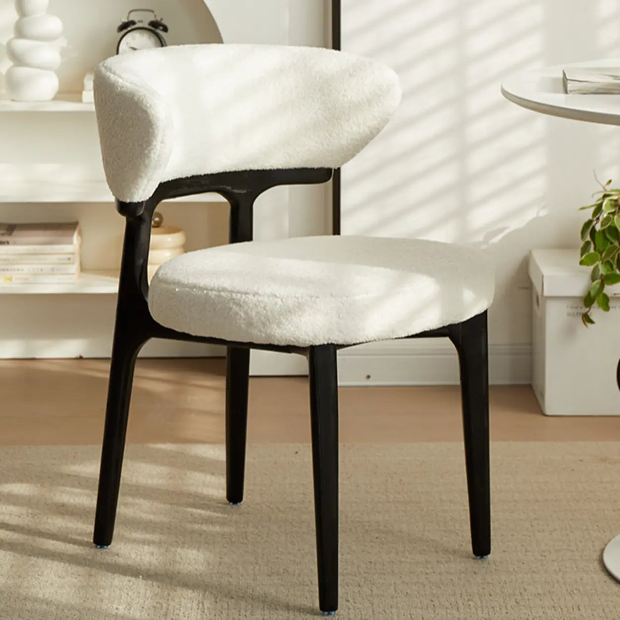 Modern White Sherpa Curved Back Dining Chair