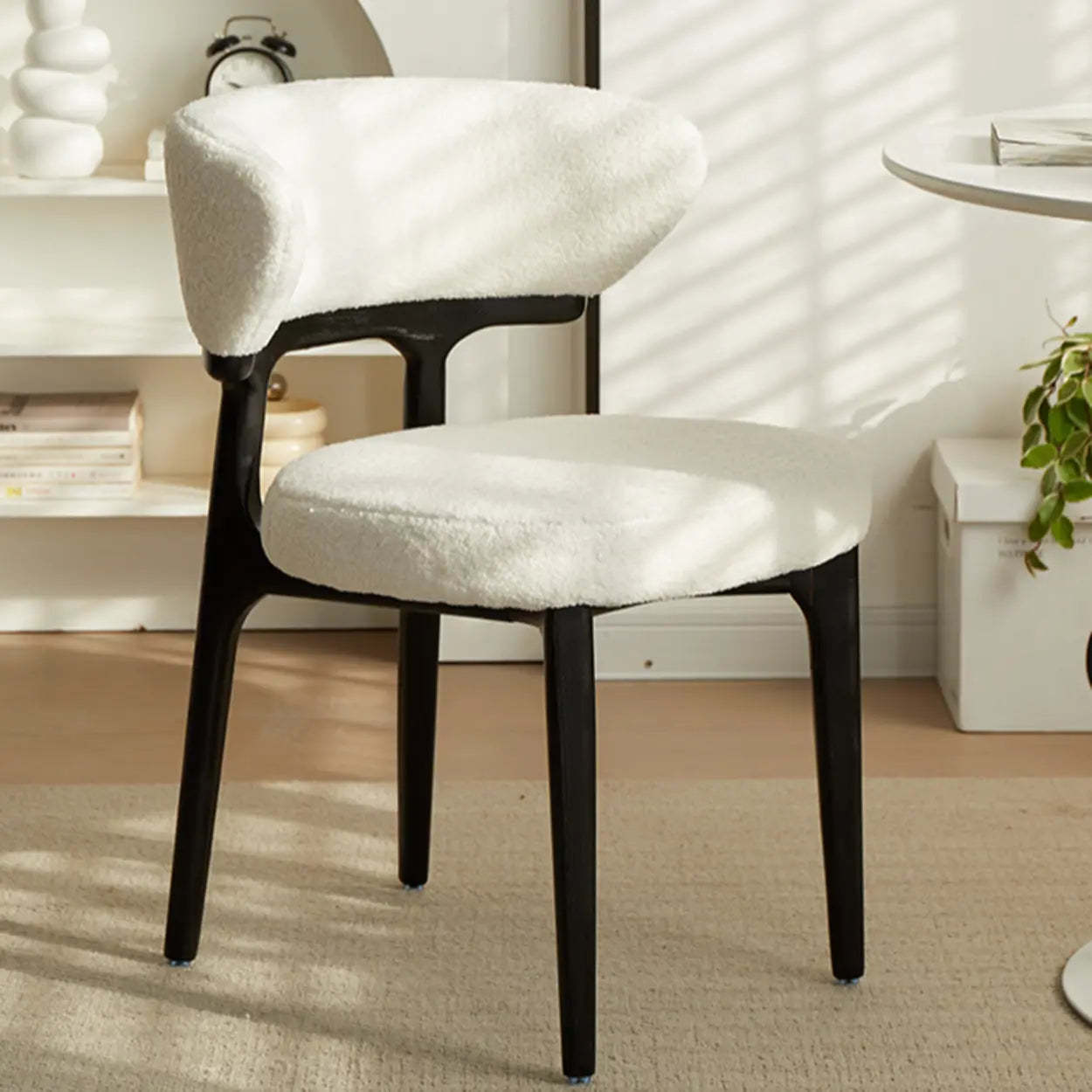 Modern White Sherpa Curved Back Dining Chair