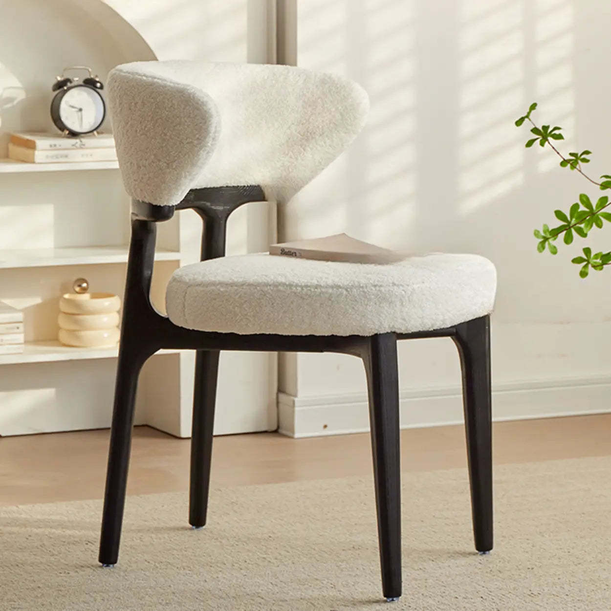 Modern White Sherpa Curved Back Dining Chair