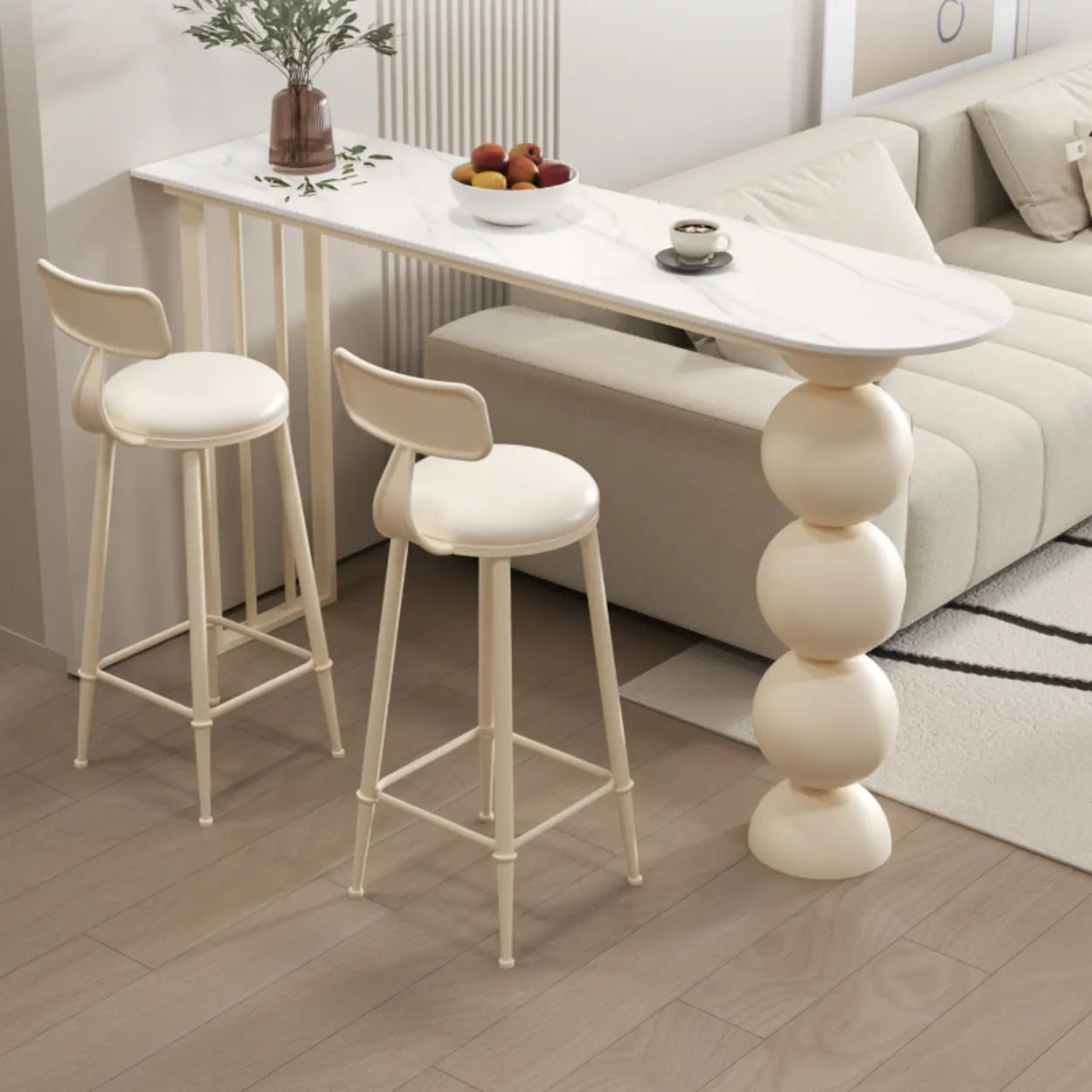 Modern White Stone Oval Ball Pedestal Bar Table