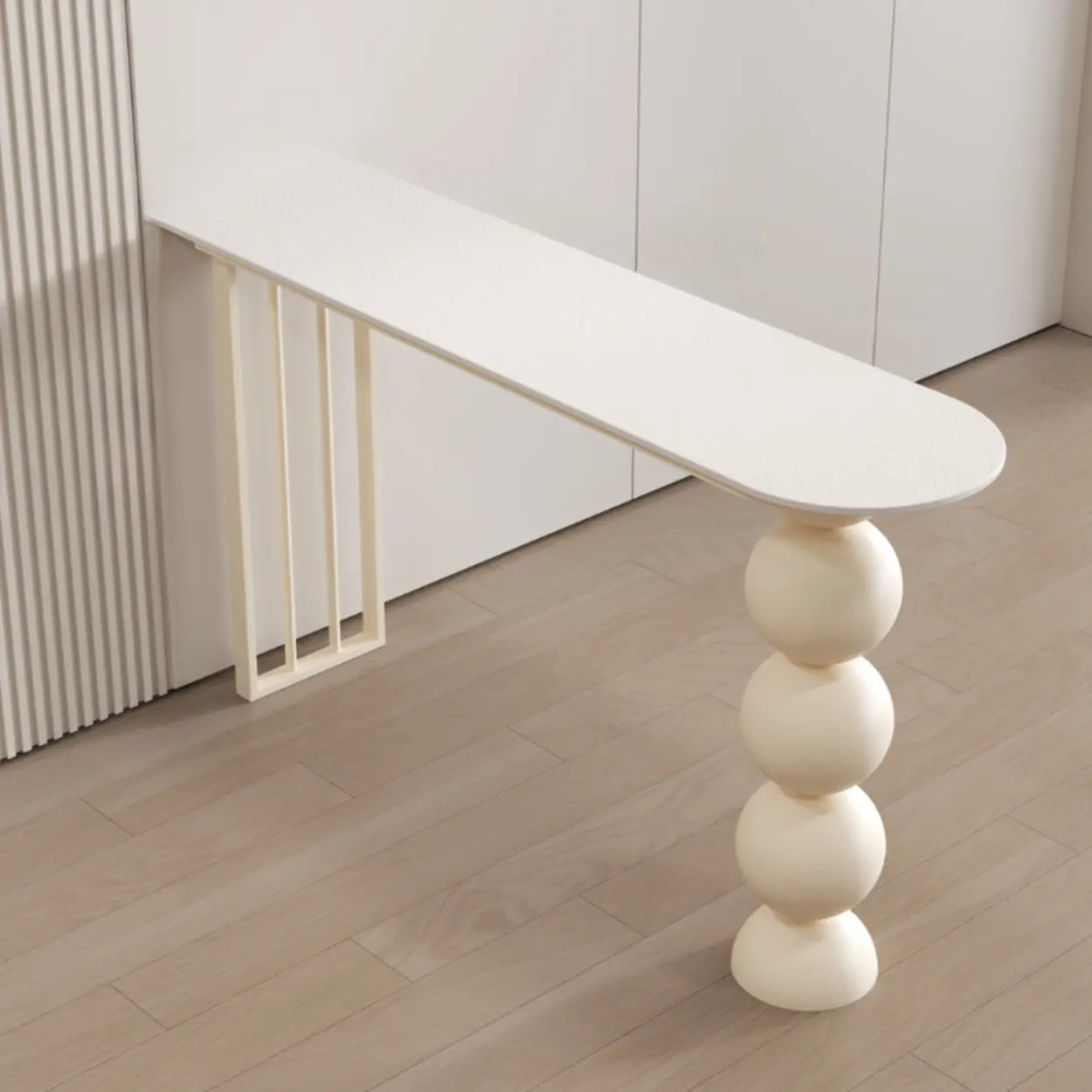 Modern White Stone Oval Ball Pedestal Bar Table — White / Table Only