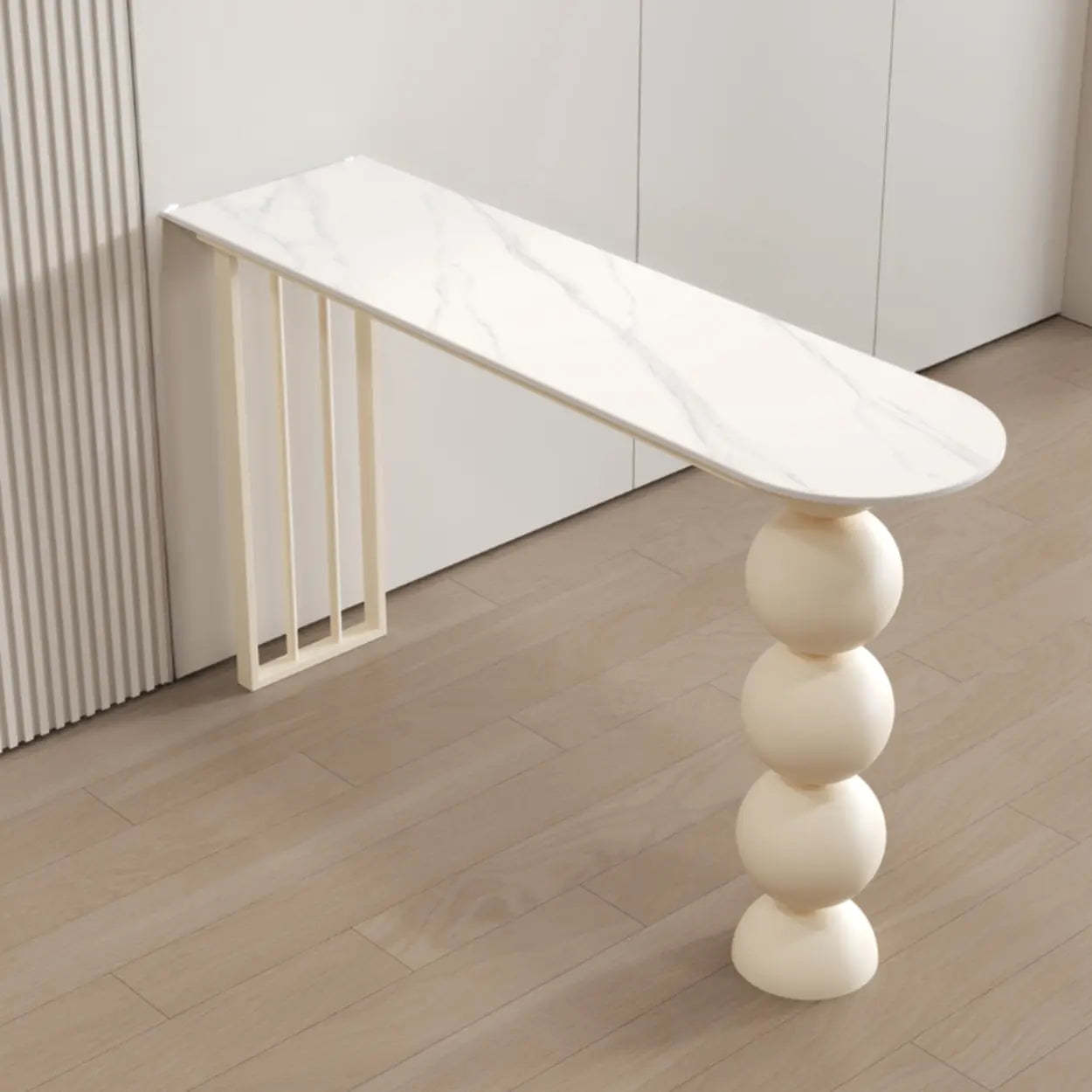 Modern White Stone Oval Ball Pedestal Bar Table — White / Table Only