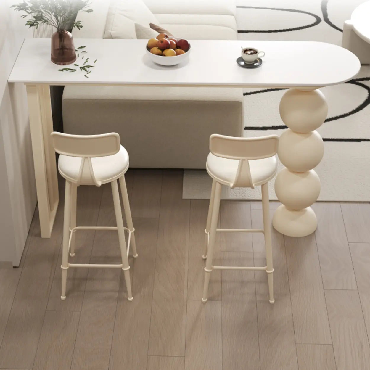 Modern White Stone Oval Ball Pedestal Bar Table — White / Table Only