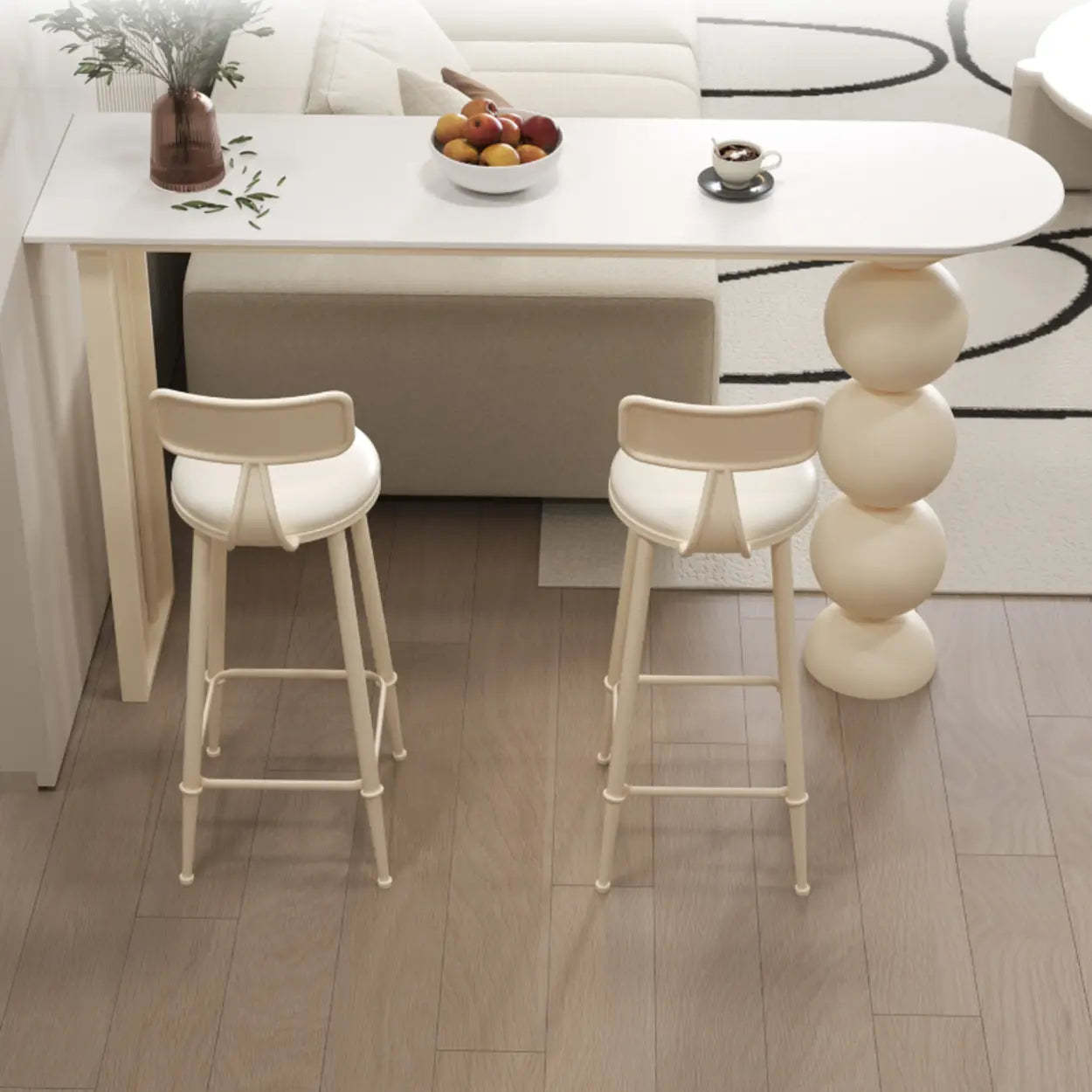 Modern White Stone Oval Ball Pedestal Bar Table — White / Table Only