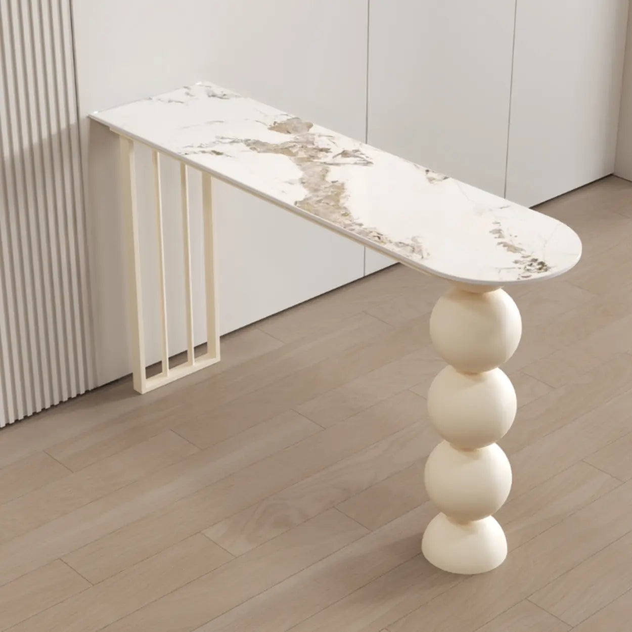 Modern White Stone Oval Ball Pedestal Bar Table — White / Table Only