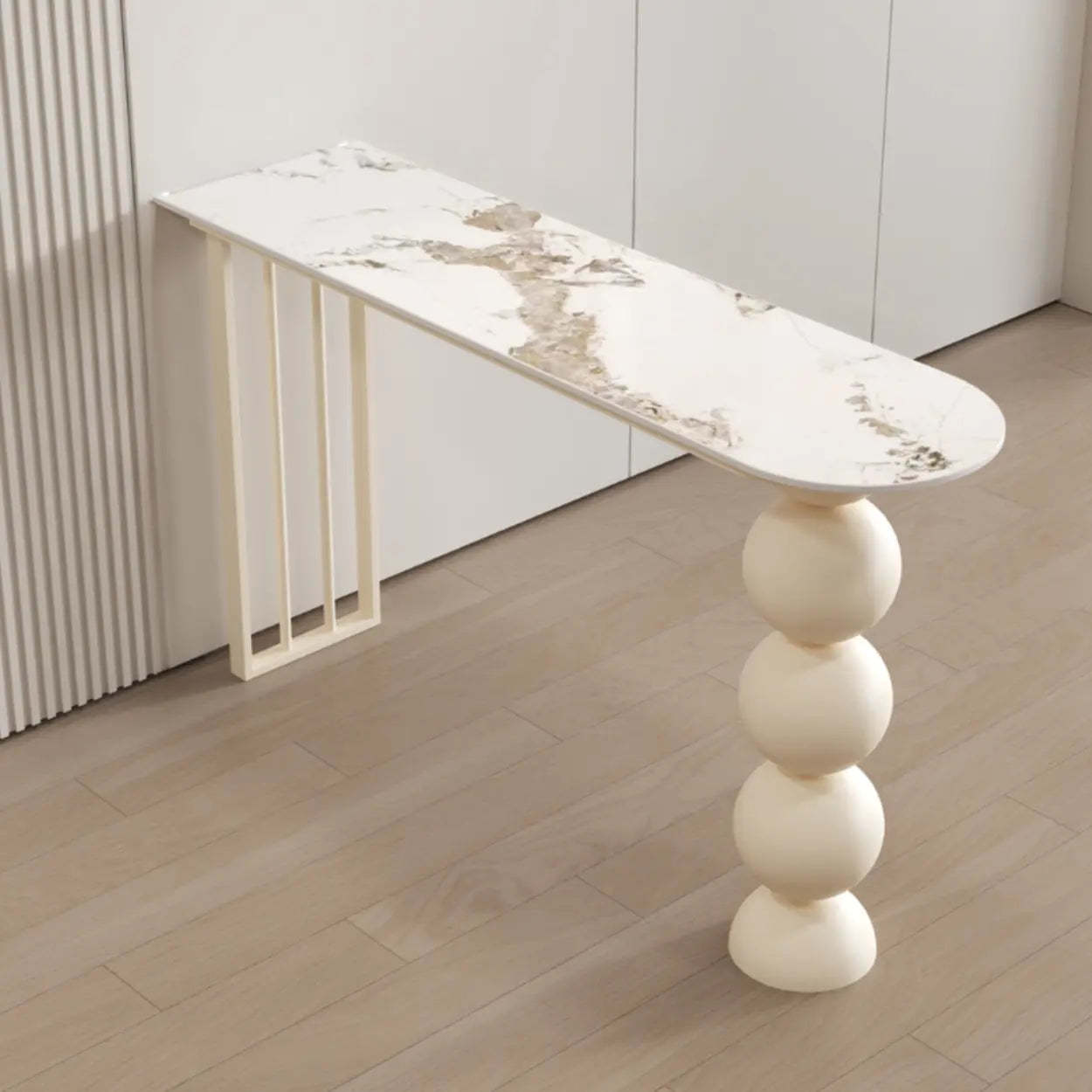 Modern White Stone Oval Ball Pedestal Bar Table — White / Table Only