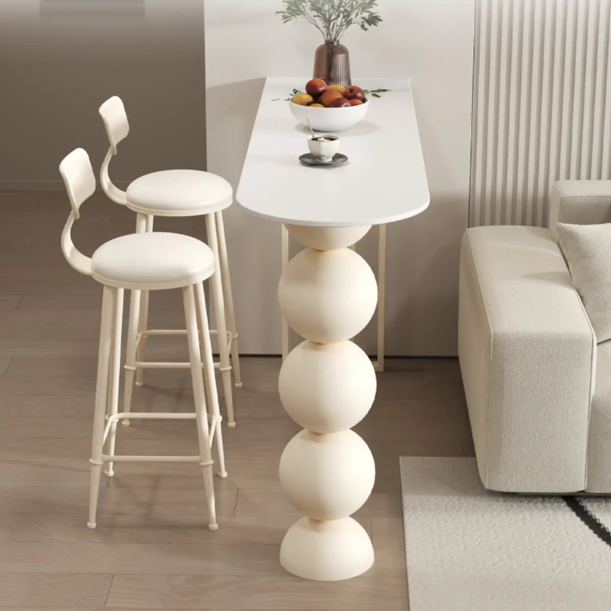 Modern White Stone Oval Ball Pedestal Bar Table — White / Table Only