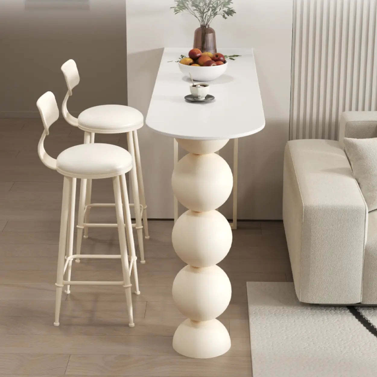 Modern White Stone Oval Ball Pedestal Bar Table — White / Table Only