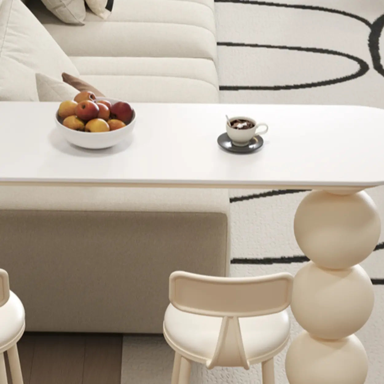 Modern White Stone Oval Ball Pedestal Bar Table — White / Table Only