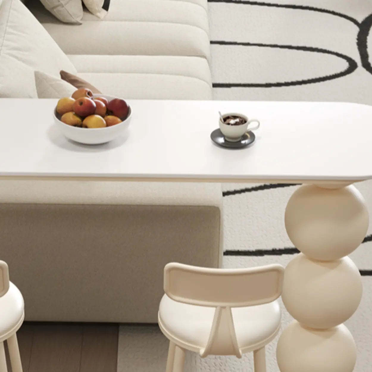 Modern White Stone Oval Ball Pedestal Bar Table — White / Table Only