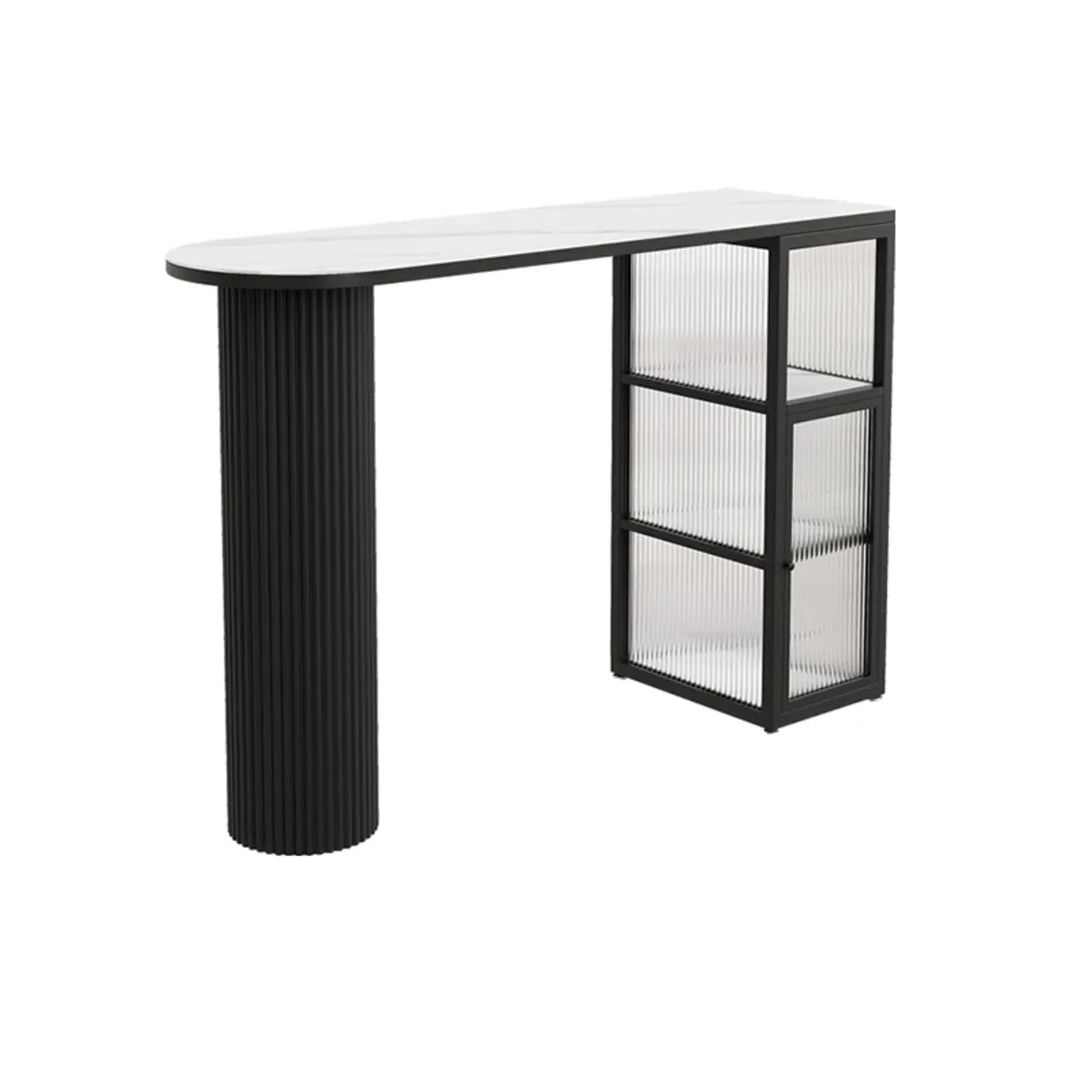 Modern White Stone Black Pedestal Glass Bar Table — Table Only