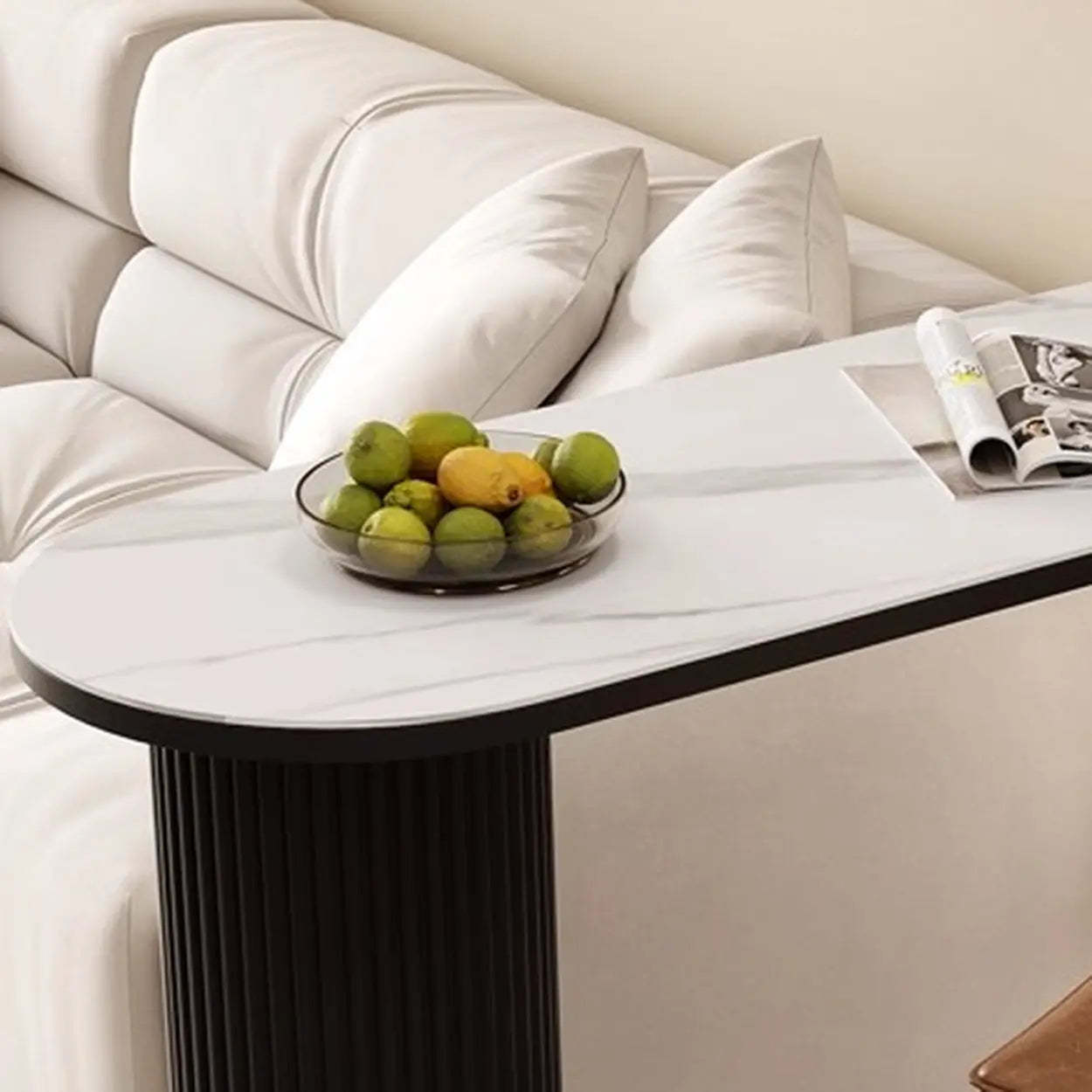 Modern White Stone Black Pedestal Glass Bar Table — Table Only