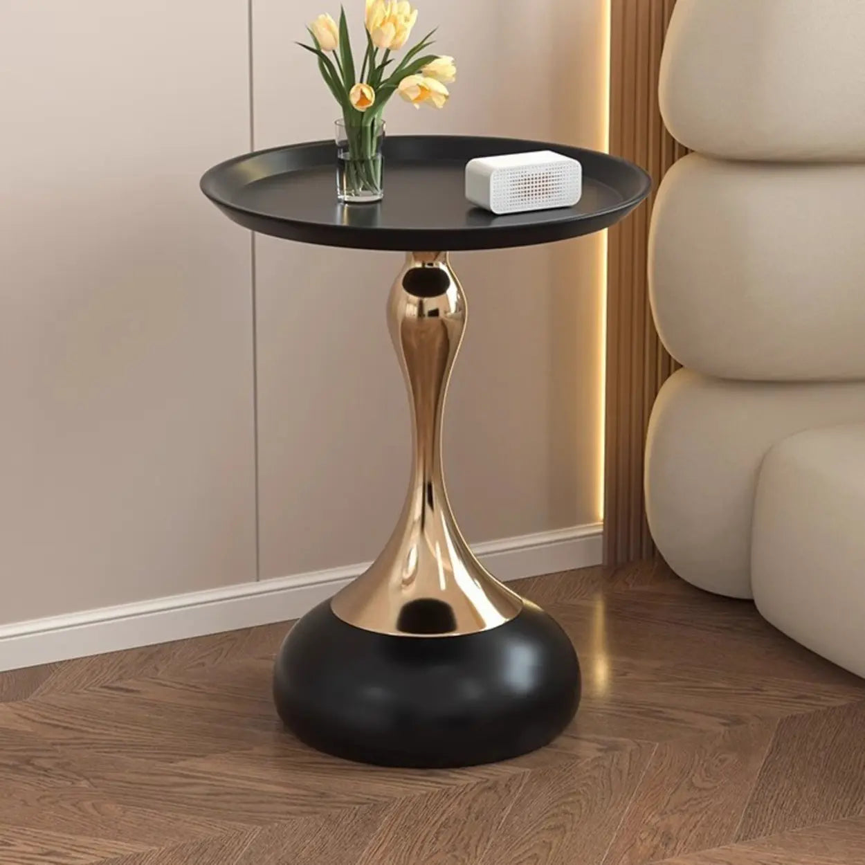 Modern White Metal Tray Pedestal Side Table — White