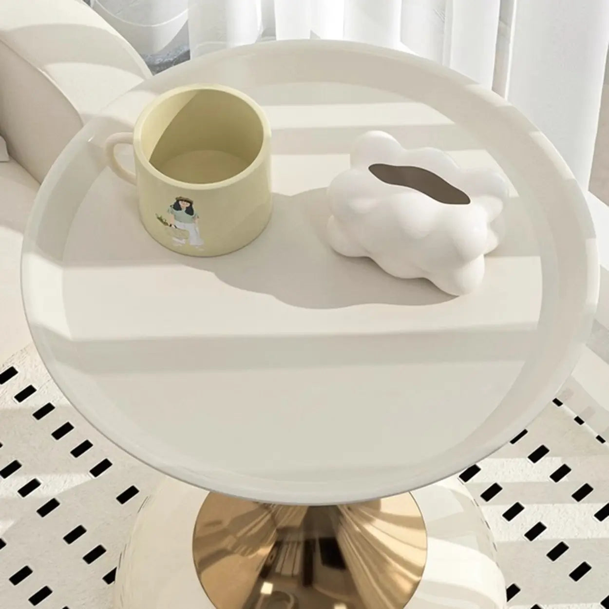 Modern White Metal Tray Pedestal Side Table