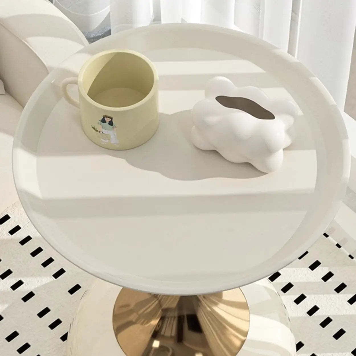 Modern White Metal Tray Pedestal Side Table