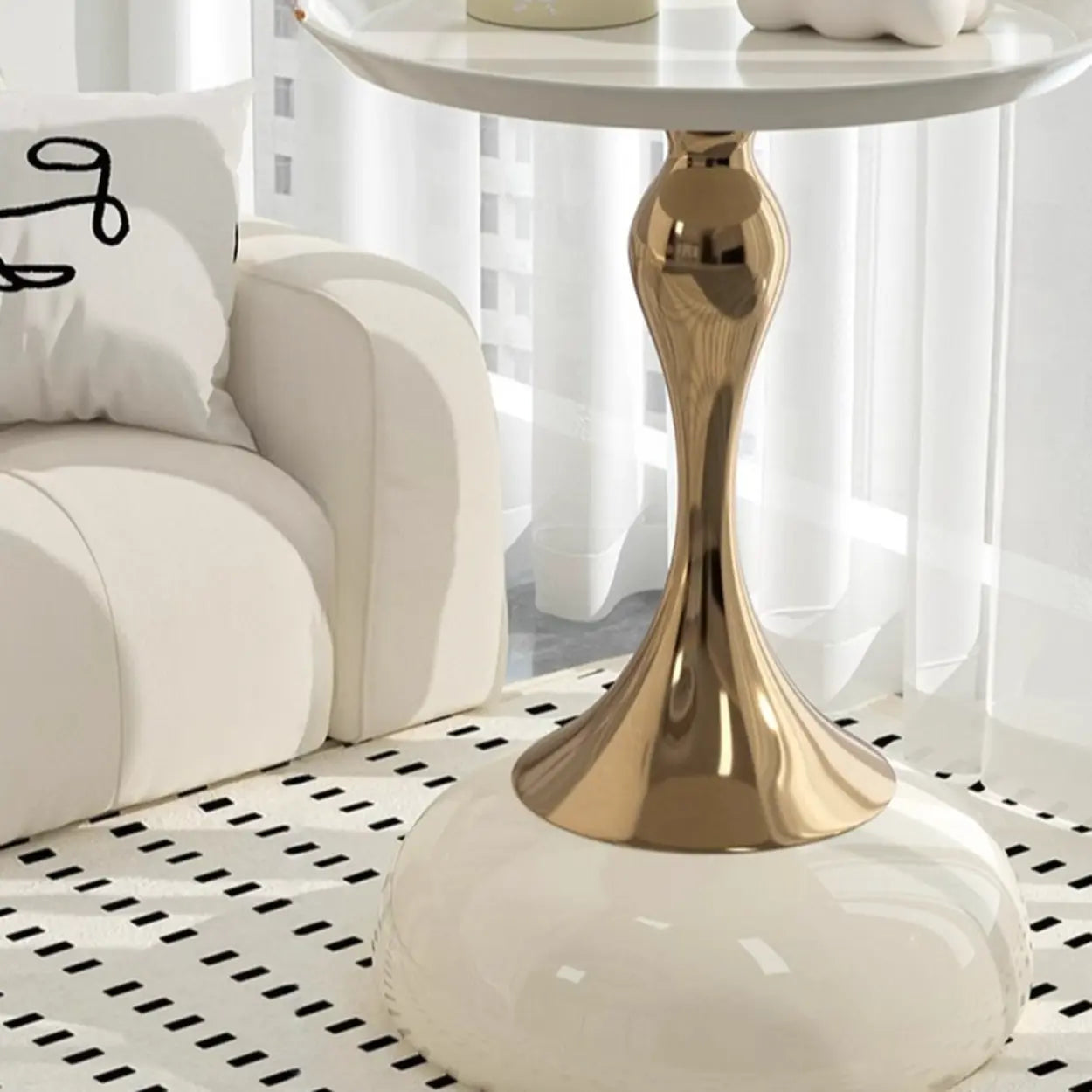 Modern White Metal Tray Pedestal Side Table