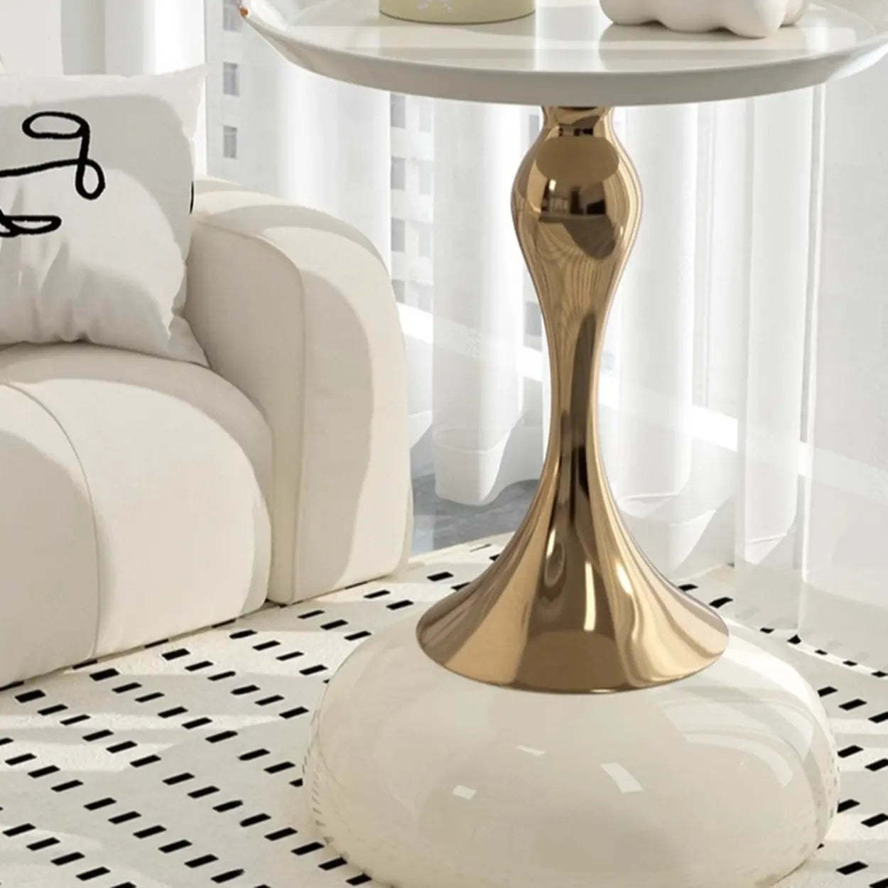 Modern White Metal Tray Pedestal Side Table