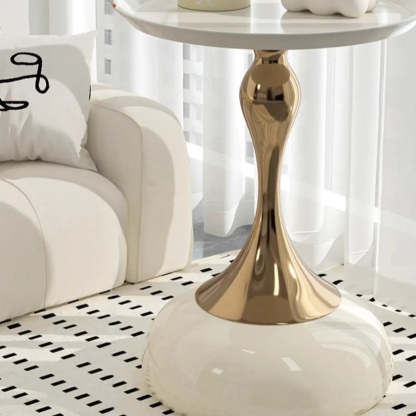 Modern White Metal Tray Pedestal Side Table