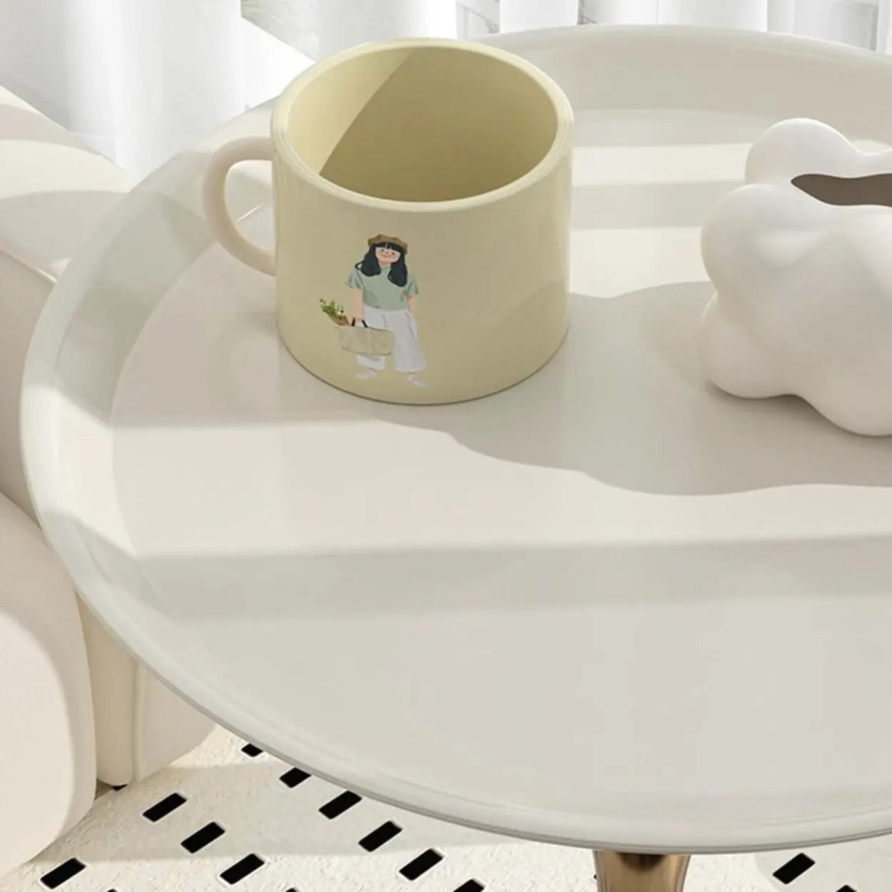 Modern White Metal Tray Pedestal Side Table