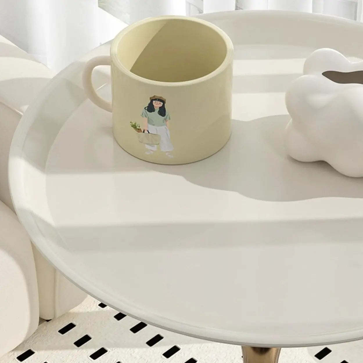 Modern White Metal Tray Pedestal Side Table