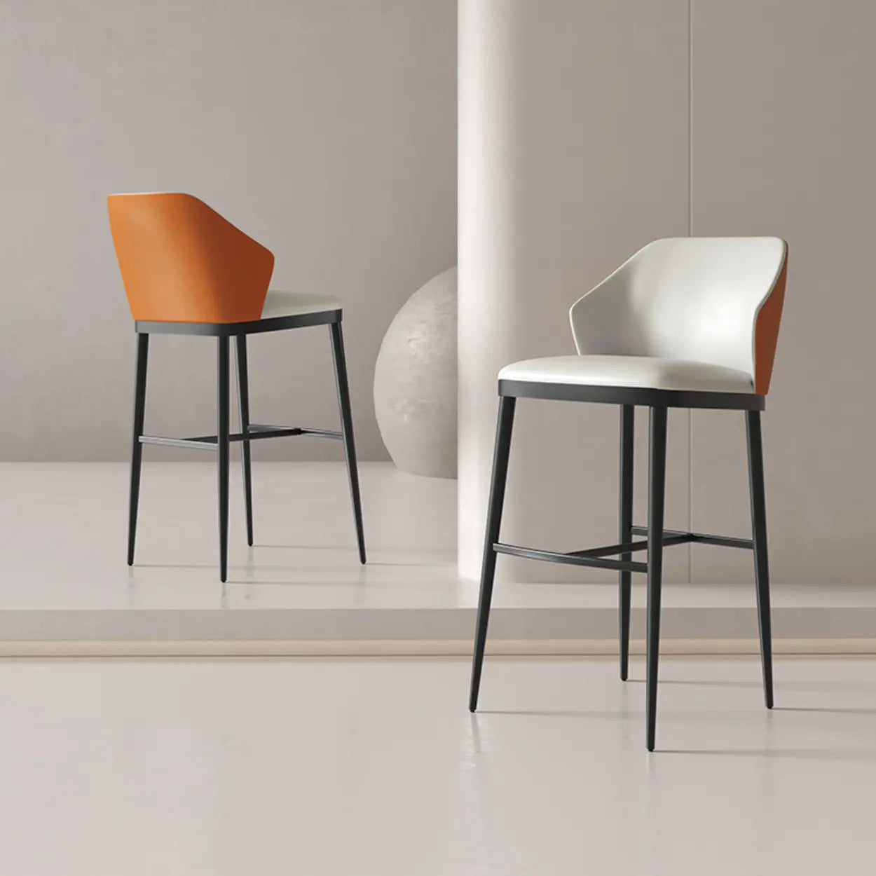 Modern White Upholstered Bar Stool with Back