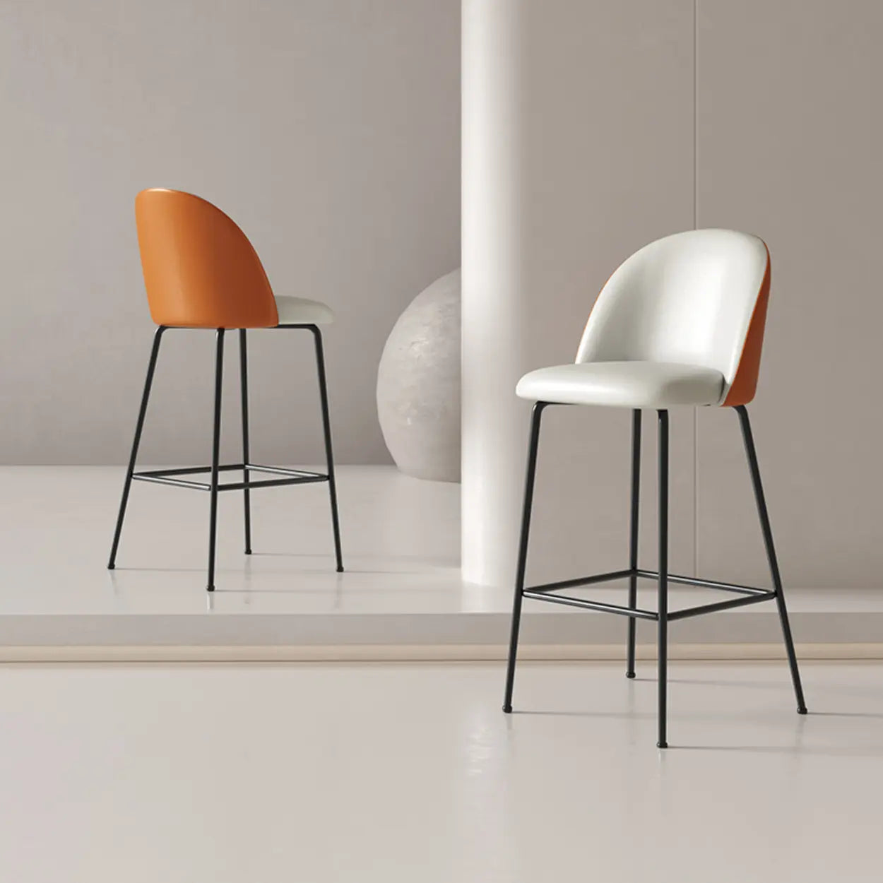 Modern White Upholstered Bar Stool with Back