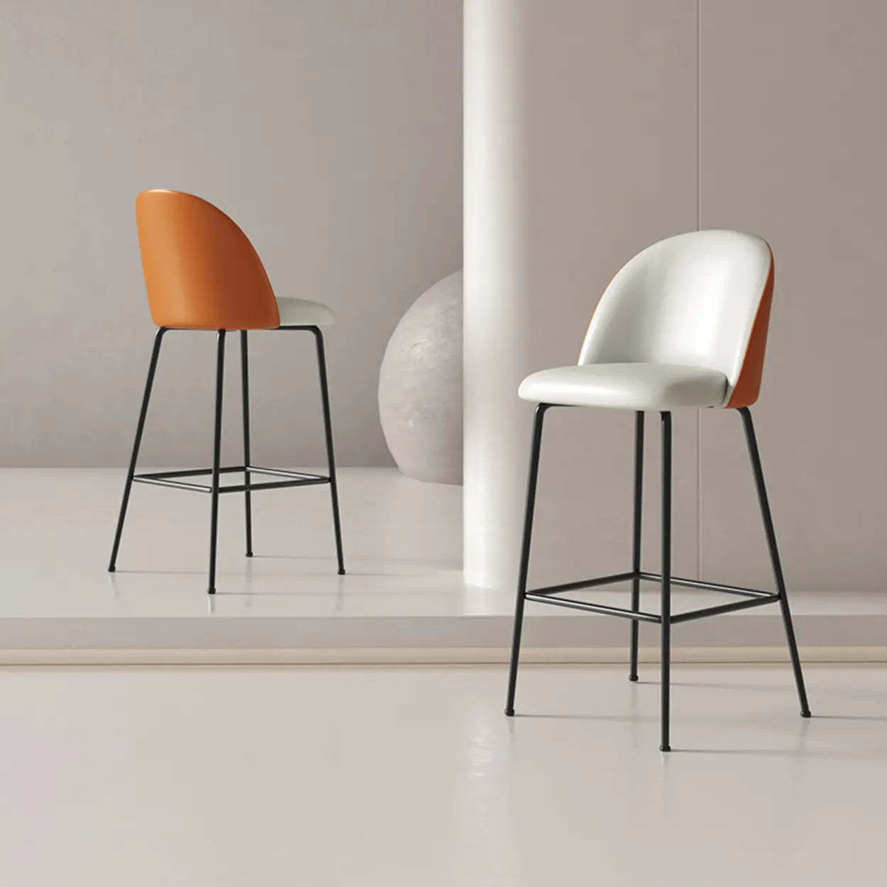 Modern White Upholstered Bar Stool with Back