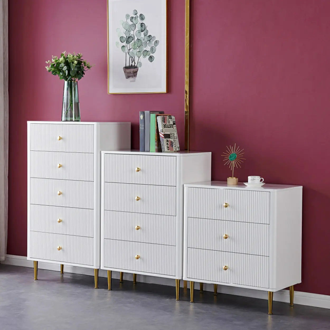 Modern White Wood Brass Handle Dresser