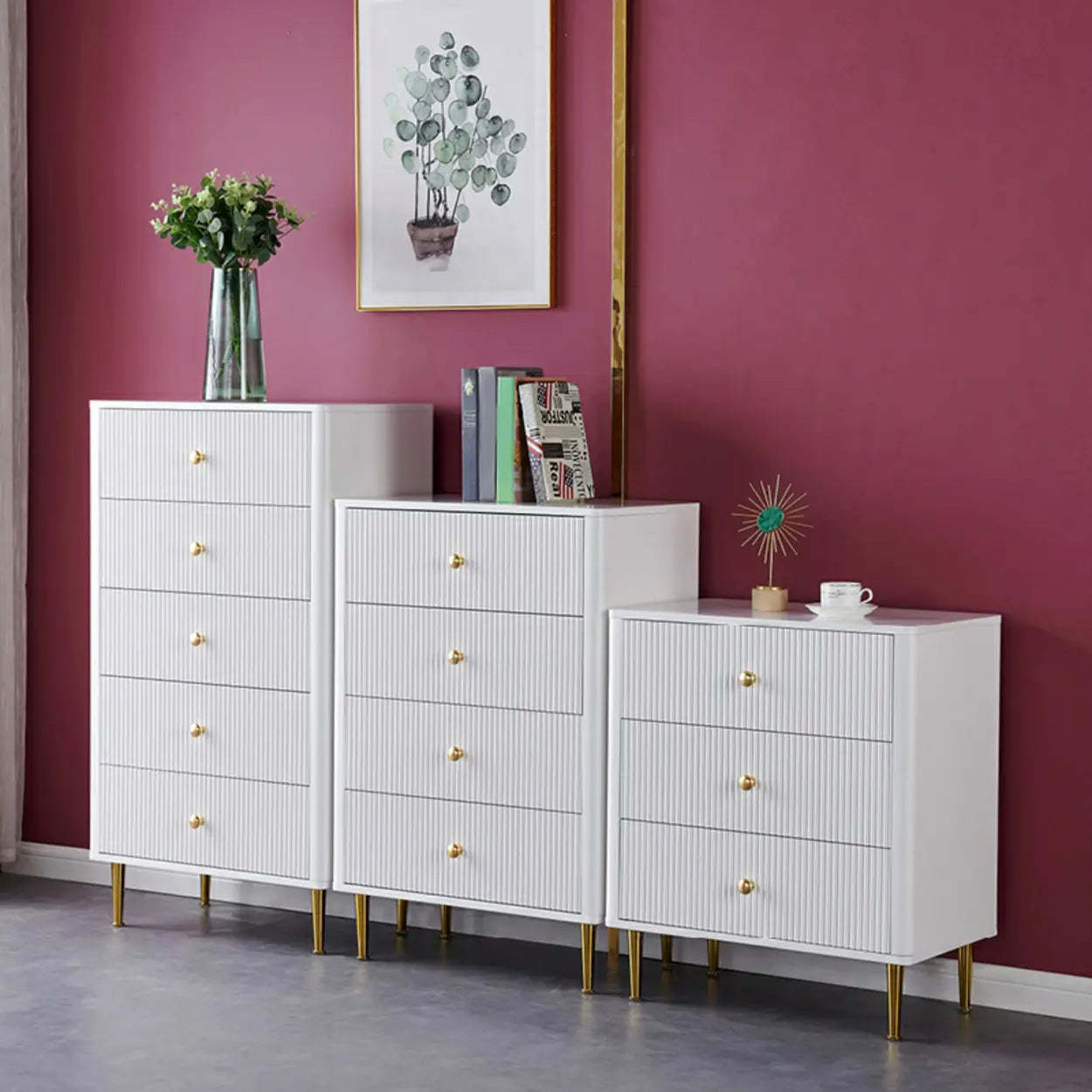 Modern White Wood Brass Handle Dresser — 3