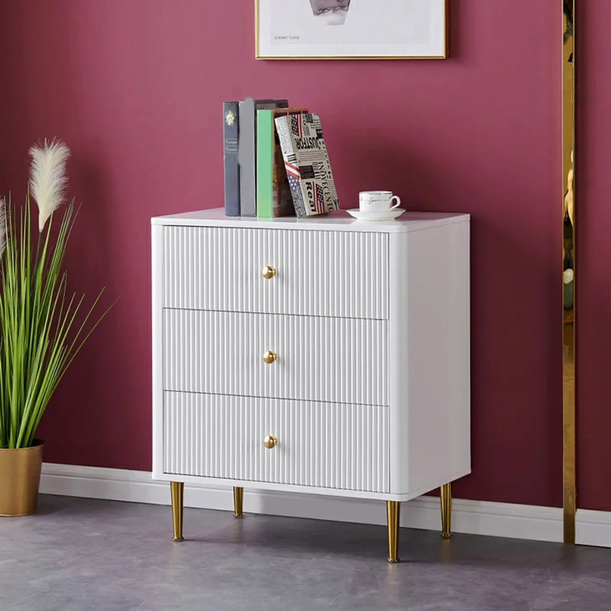 Modern White Wood Brass Handle Dresser — 4