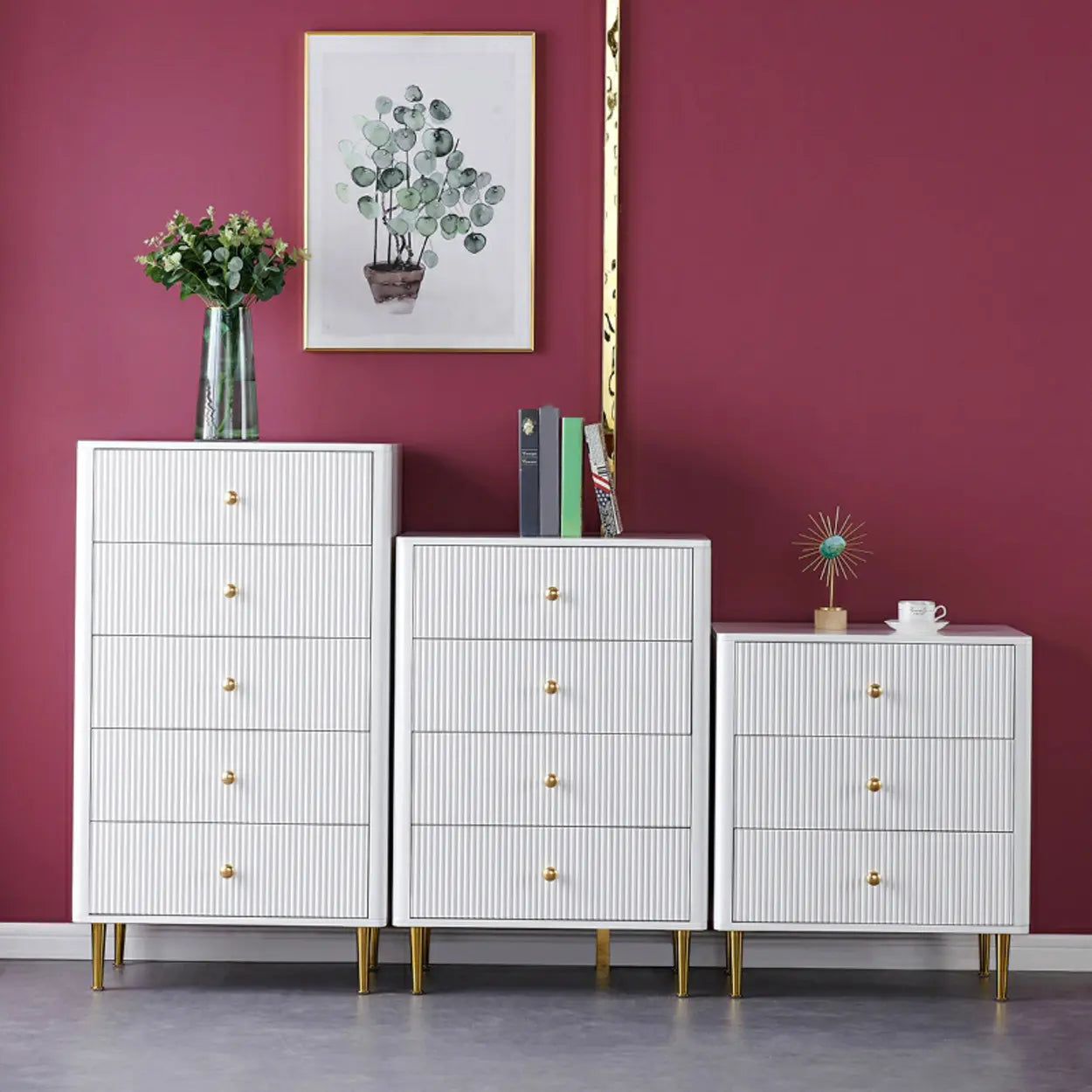 Modern White Wood Brass Handle Dresser