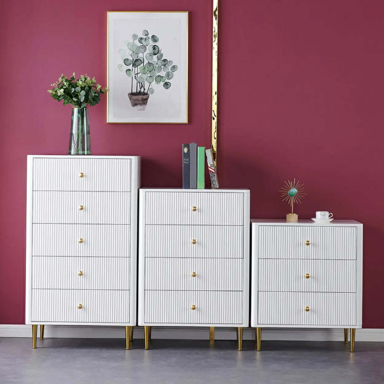Modern White Wood Brass Handle Dresser