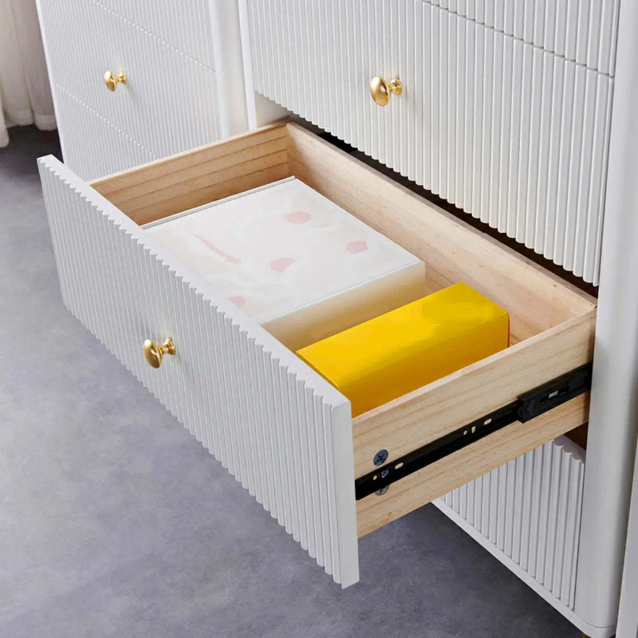 Modern White Wood Brass Handle Dresser