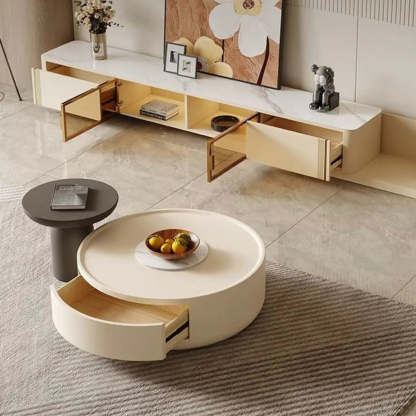Modern White Wood Round Drum Nested Coffee Table