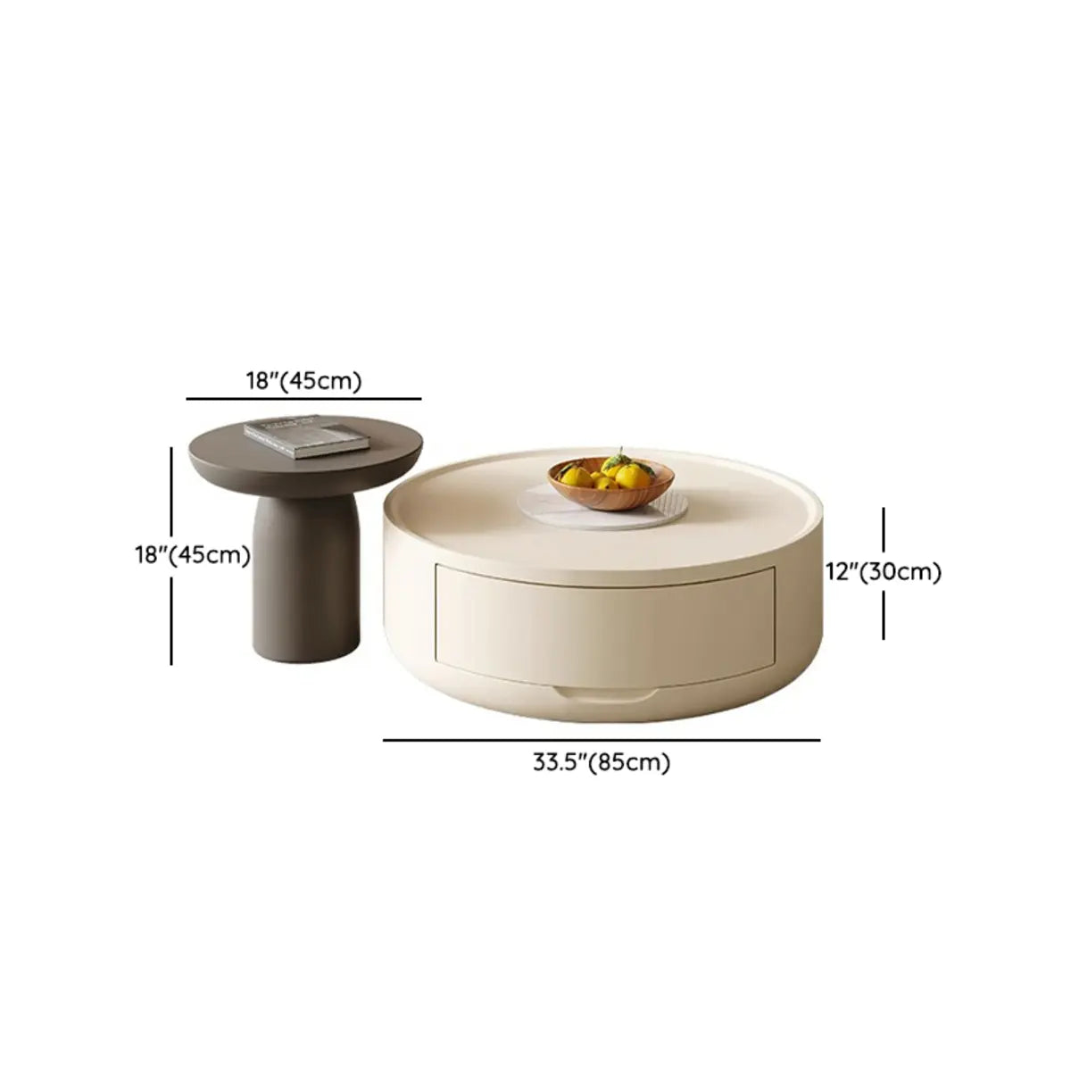 Modern White Wood Round Drum Nested Coffee Table