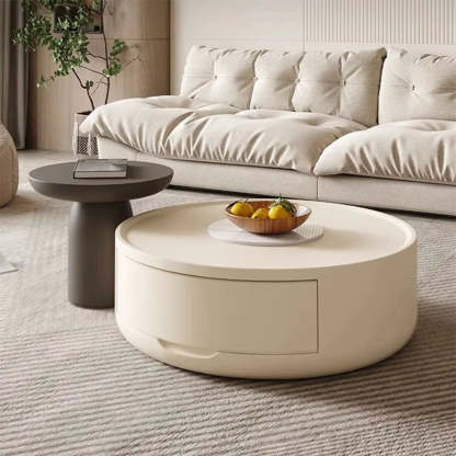 Modern White Wood Round Drum Nested Coffee Table