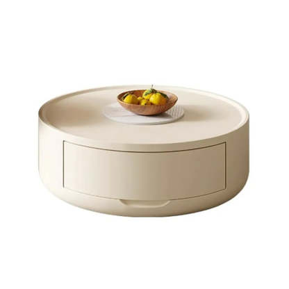Modern White Wood Round Drum Nested Coffee Table