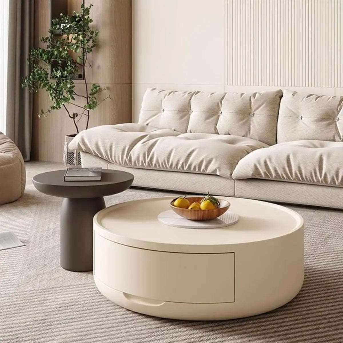 Modern White Wood Round Drum Nested Coffee Table