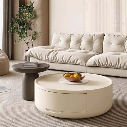 Modern White Wood Round Drum Nested Coffee Table