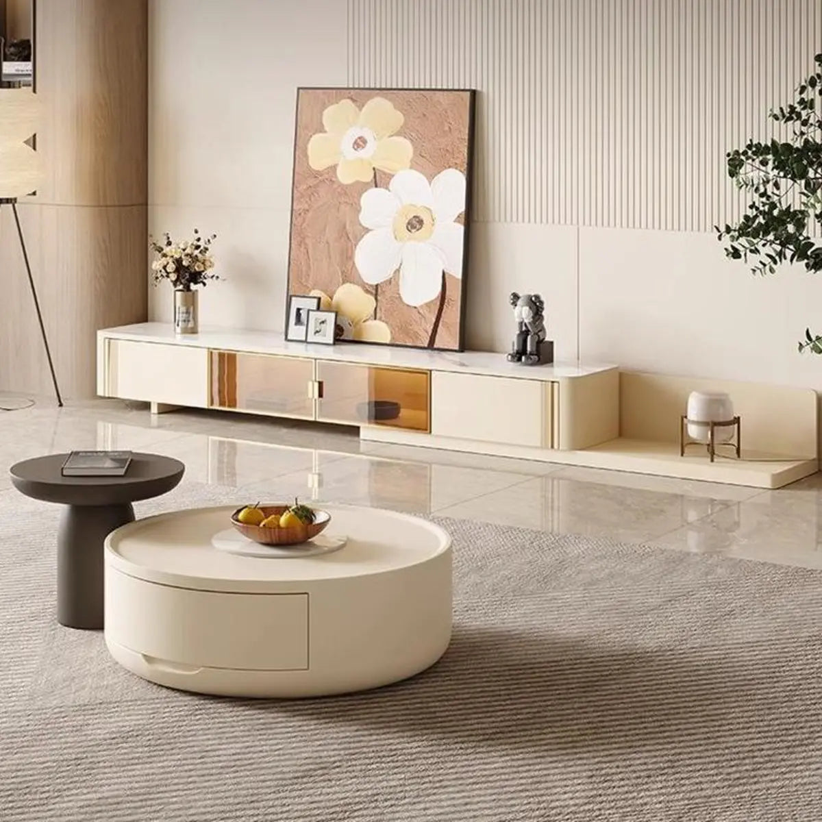Modern White Wood Round Drum Nested Coffee Table