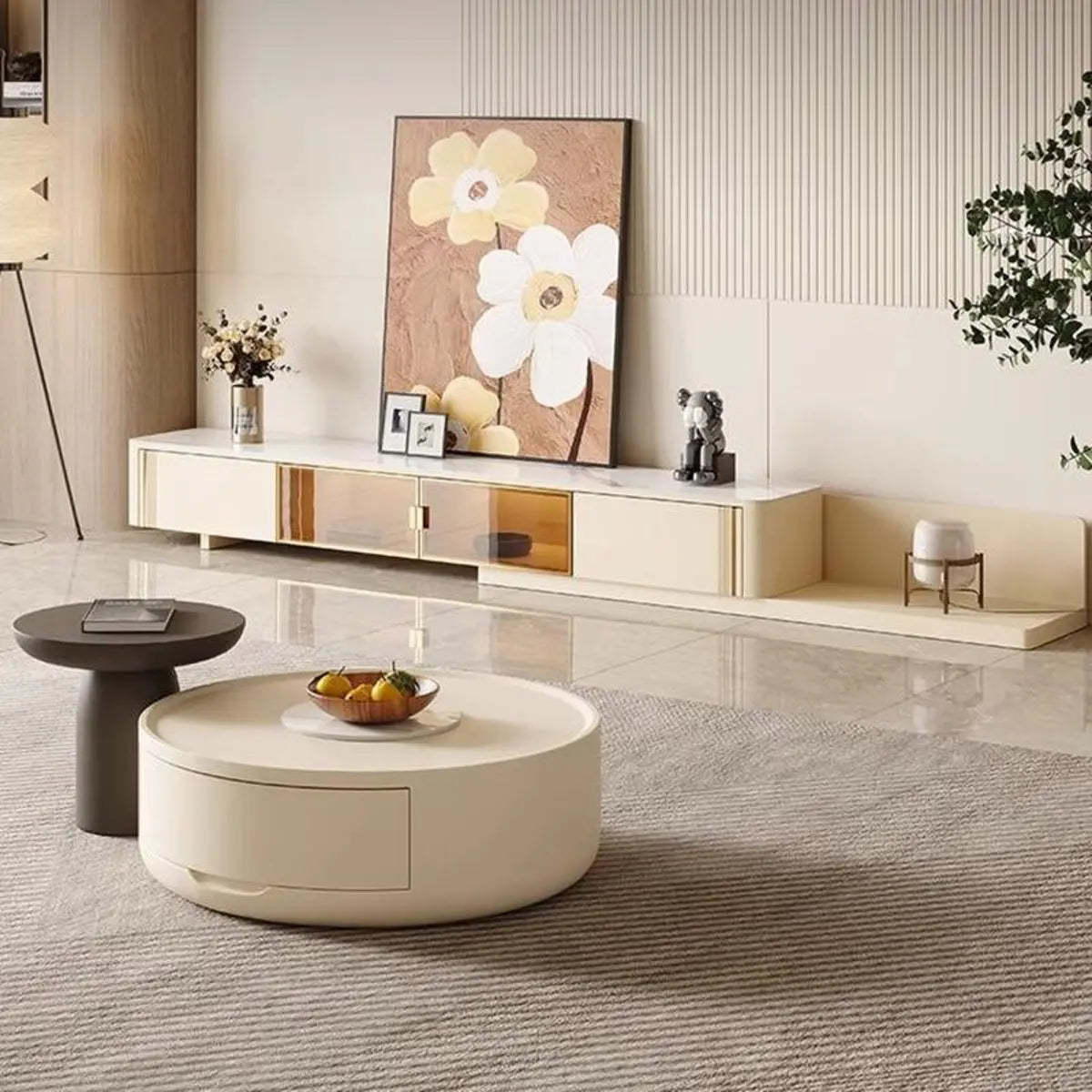 Modern White Wood Round Drum Nested Coffee Table