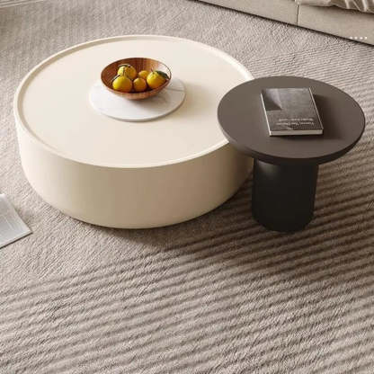 Modern White Wood Round Drum Nested Coffee Table