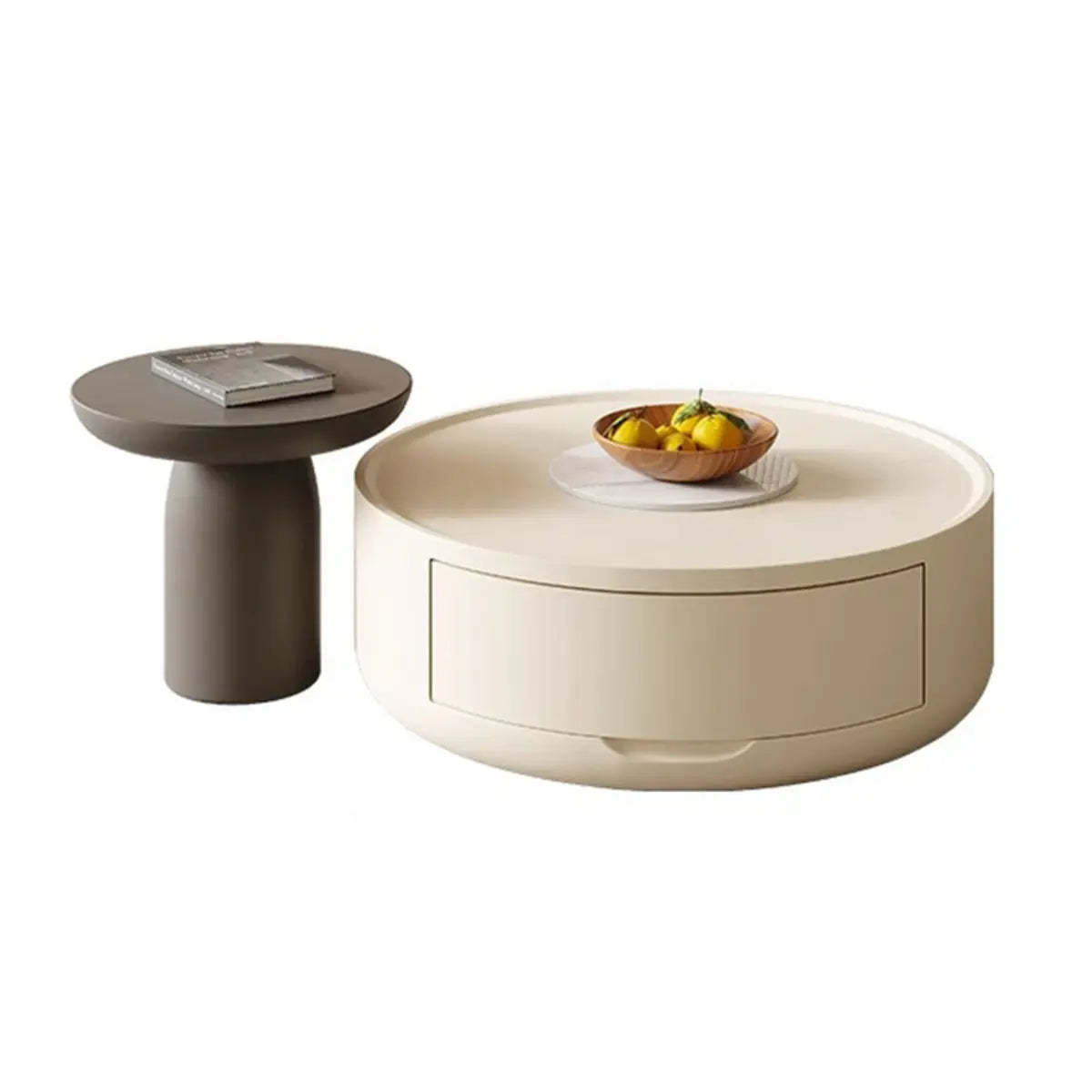 Modern White Wood Round Drum Nested Coffee Table