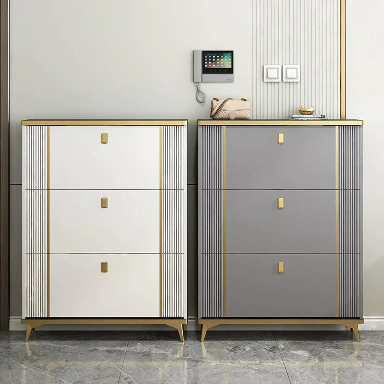 Drop-Front Shoe Storage Cabinet — White
