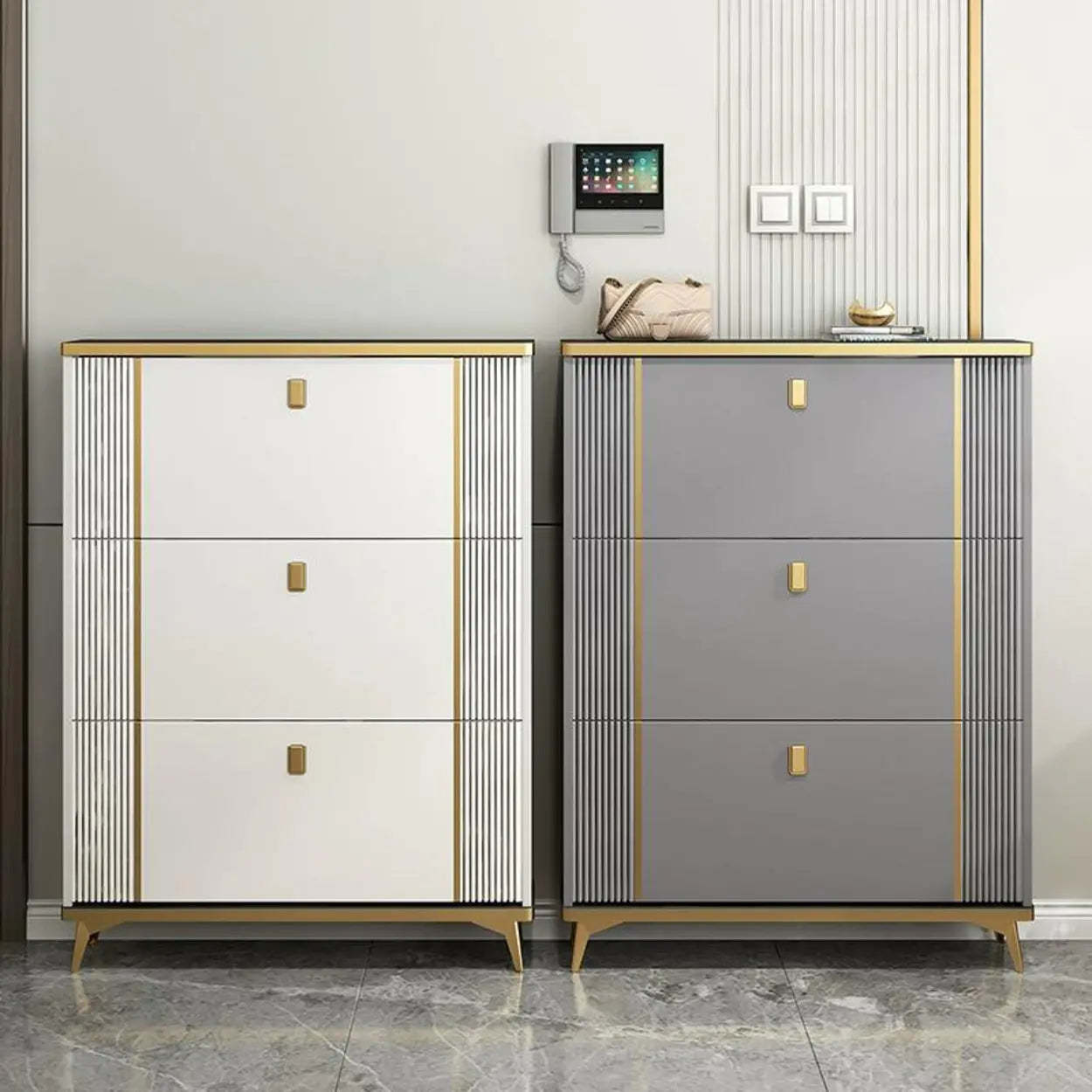 Drop-Front Shoe Storage Cabinet — White
