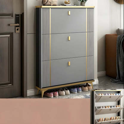 Drop-Front Shoe Storage Cabinet — Grey