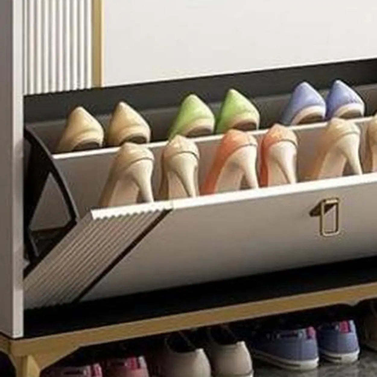 Drop-Front Shoe Storage Cabinet — White