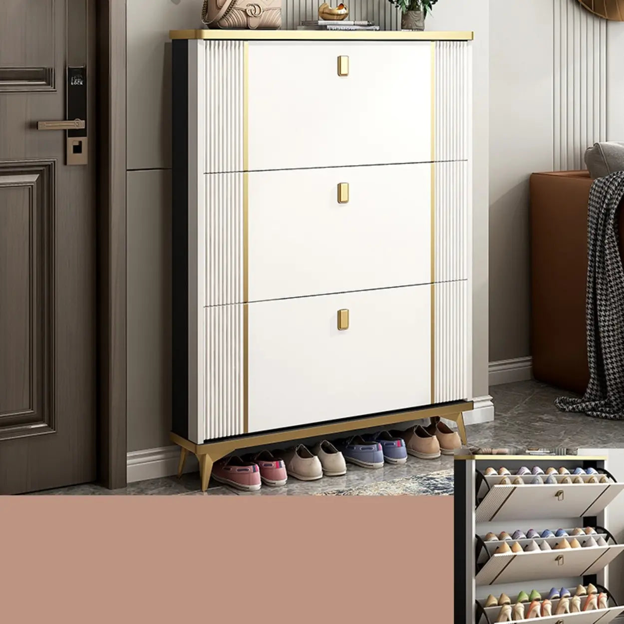 Drop-Front Shoe Storage Cabinet — Grey