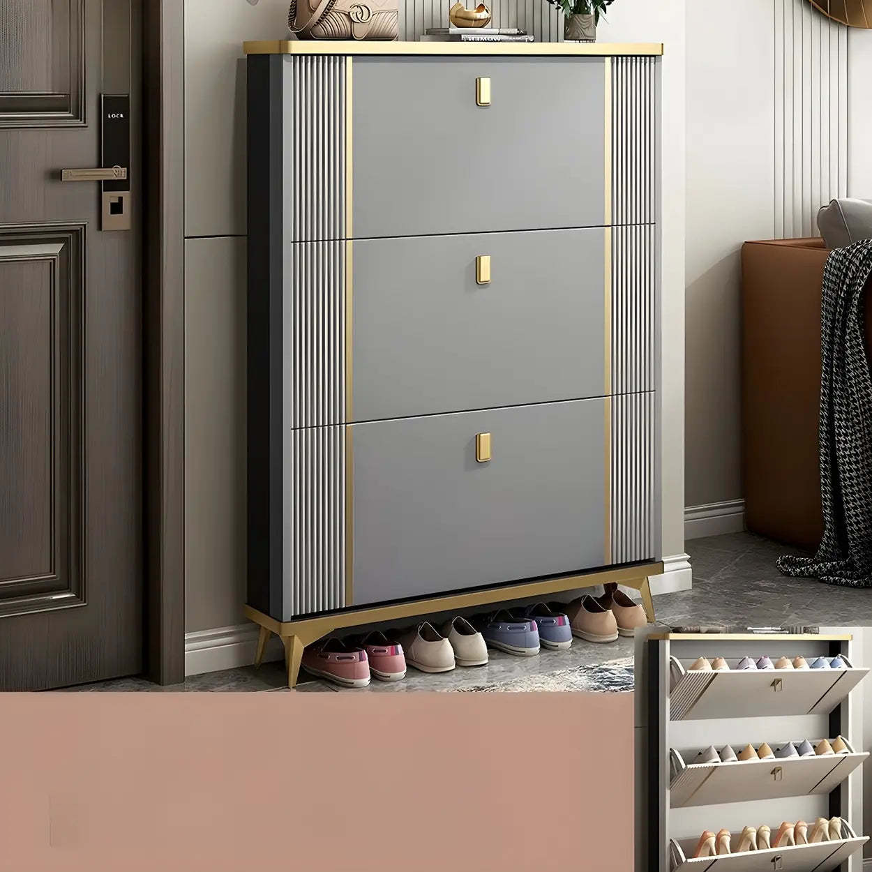 Drop-Front Shoe Storage Cabinet — White